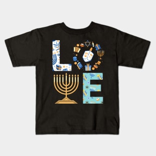 Hanukkah Love With Menorah For Jewish Christmas Holiday Kids T-Shirt